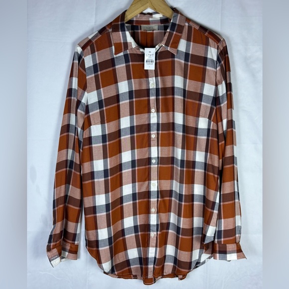 LOFT Tops - LOFT Women’s Rust and White Plaid Shirt